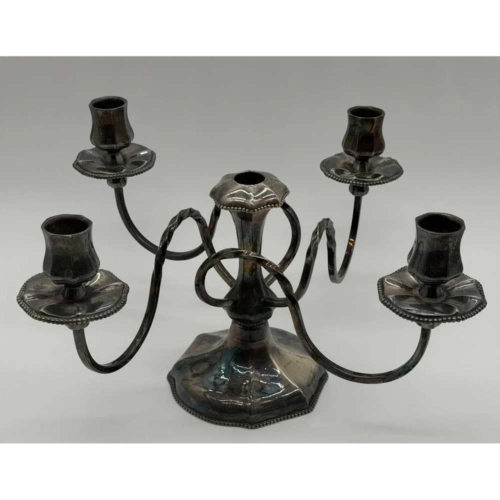 Antique Pairpoint Mfg Co Quadruple Plate Candelabra G117 Silver 5 Light 15